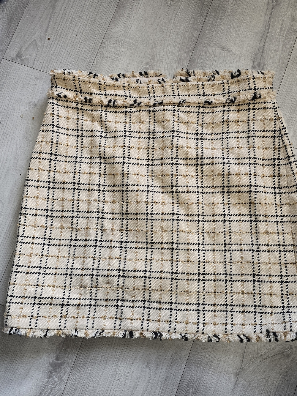 Anne Taylor Cream and Black Tweed Plaid Mini Skirt